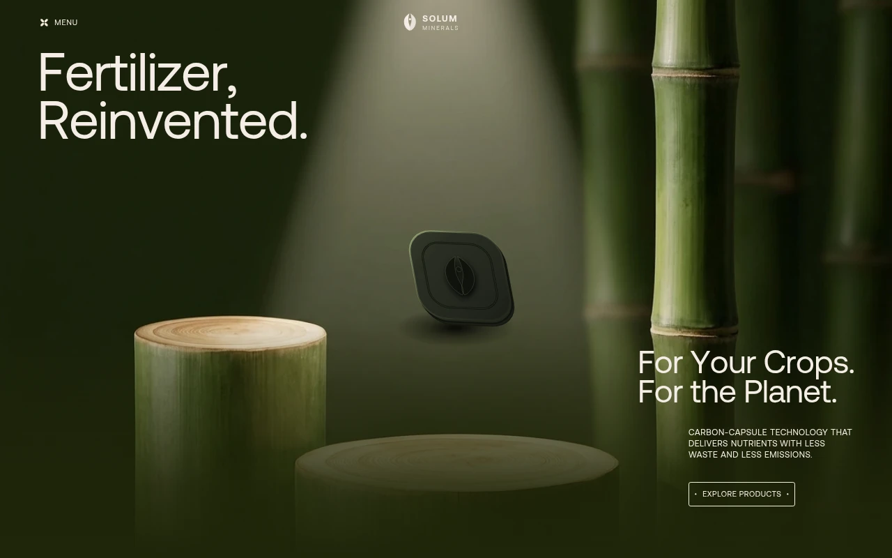 Solum Minerals agricultural biotechnology and carbon fertilizer website desktop view